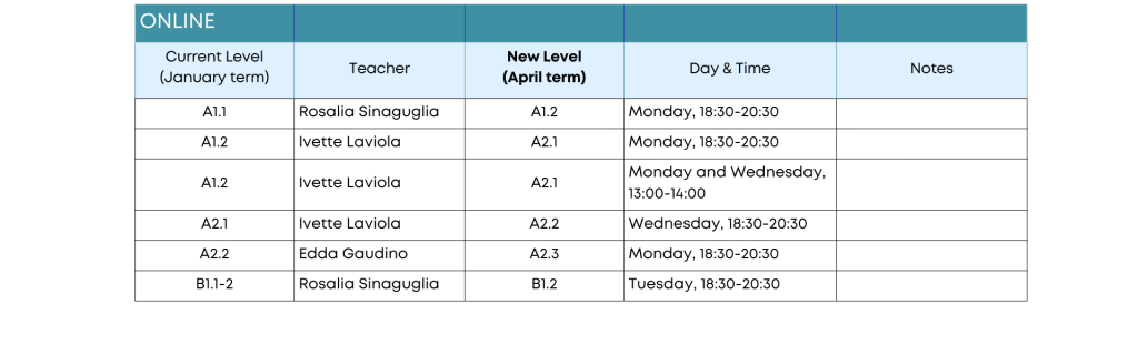 April 2026 timetable online
