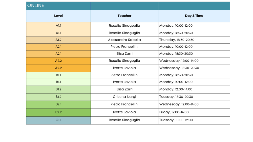 Timetable - Summer 2026